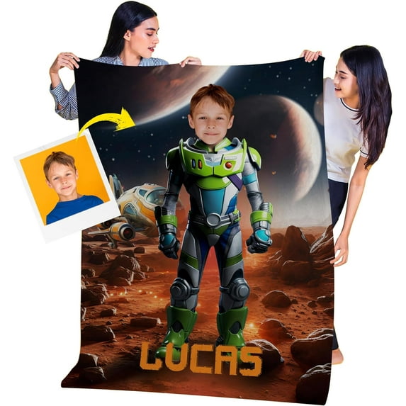 Personalized Photo Blanket, Superhero Blankets for Boys, 6 Year Old Boy Gifts, Kids Customized Blanket with Pictures 30 x 40, Birthday Graduation Ideas for Him, Get Photo Blanket KC22