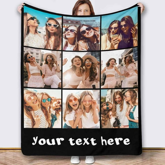 Personalized Photo Blankets Customized Throw Blankets with Picture Birthday Christmas Anniversary Valentines Mother's Day Gifts for Mom Women Best Friends Couple 6 Pictures Blankets