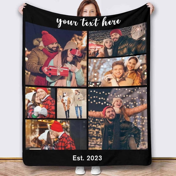 Personalized Photo Blankets Customized Throw Blankets with Picture Birthday Christmas Anniversary Valentines Mother's Day Gifts for Mom Women Best Friends Couple 6 Pictures Blankets