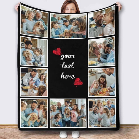 Personalized Photo Blankets Customized Throw Blankets with Picture Birthday Christmas Anniversary Valentines Mother's Day Gifts for Mom Women Best Friends Couple 6 Pictures Blankets