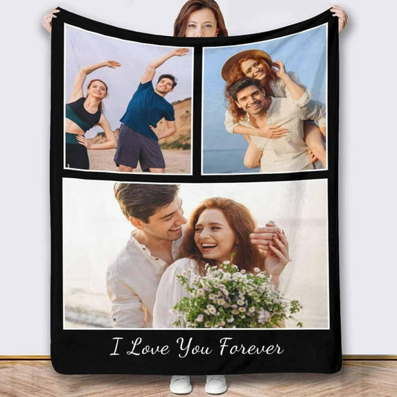Personalized Photo Blankets Customized Throw Blankets with Picture Birthday Christmas Anniversary Valentines Mother's Day Gifts for Mom Women Best Friends Couple 6 Pictures Blankets