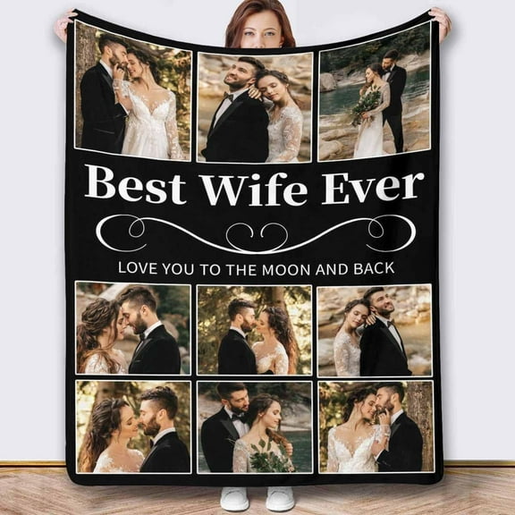 Personalized Photo Blankets Customized Throw Blankets with Picture Birthday Christmas Anniversary Valentines Mother's Day Gifts for Mom Women Best Friends Couple 6 Pictures Blankets