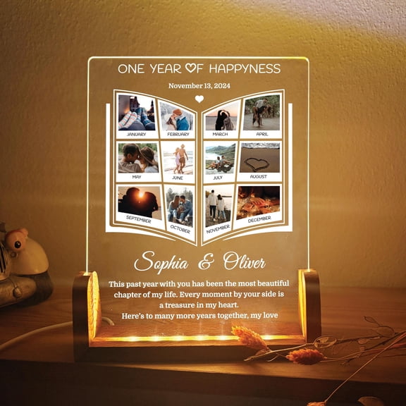Personalized Photo Collage Anniversary Night Light Custom One Year Memory Acrylic Lamp Romantic Gift For Him And Her