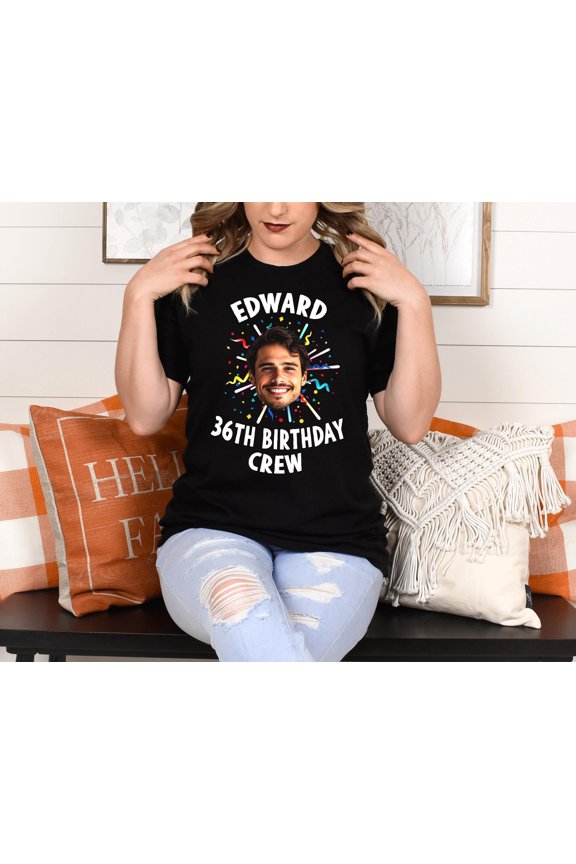 Personalized Photo Custom Birthday Tee Funny Face Design Party Group Shirt Cotton Blend Un