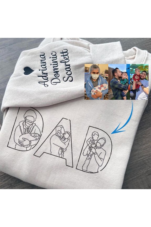 Personalized Photo Embroidered Sweatshirt for Dad Father's Day, Custom Embroidered Sweatshirt