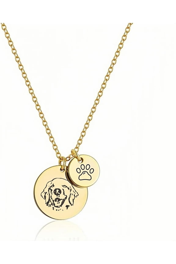 Personalized Photo Engraved Necklace Pet Portrait Jewelry Custom Name Pet Memorial Necklace for Dog Cat Lovers Handmade Round Pendant with Pet Photo Unique Gift for Animal Lovers Holiday Keepsake