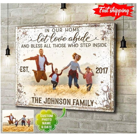 Personalized Photo, Family Name & Date In Our Home Let Love Abide And Bless All Those Who Step Inside 11 x 17 Inch Poster