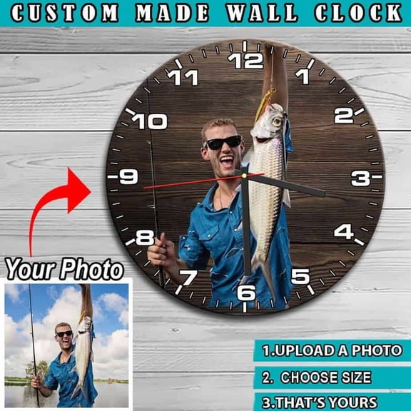 Personalized Photo Fishing Wooden Wall Clock