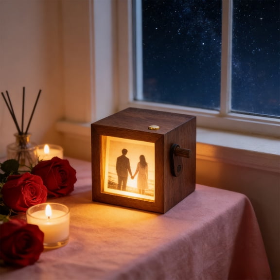 Personalized Photo Flip Box, Hand-Crank Photo Flipbook Animation Box With Lights, Valentine’s Day Gift For Him Her, Anniversaries, Birthdays, Custom Memory Keepsake with Picture