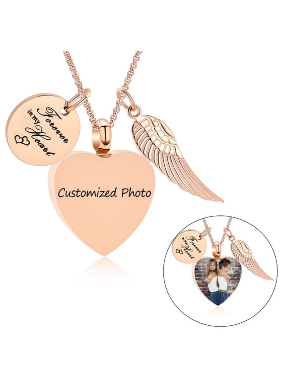Personalized Photo Heart Urn Necklace for Ashes Cremation Urns Jewelry Picture Custom Engraved Keepsake Memorial Pendant Human / Pet Memorial Jewelry