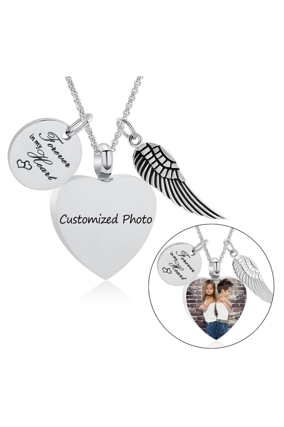 Personalized Photo Heart Urn Necklace for Ashes Cremation Urns Jewelry Picture Custom Engraved Keepsake Memorial Pendant Human / Pet Memorial Jewelry