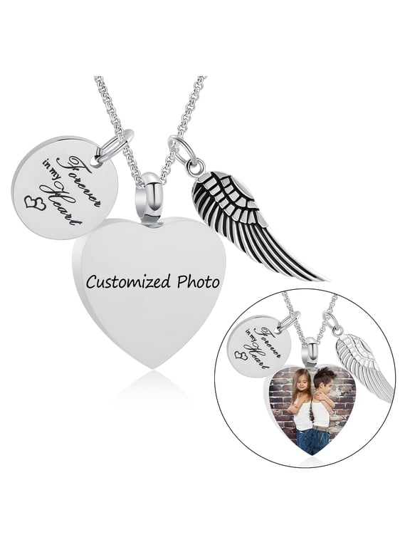 Personalized Photo Heart Urn Necklace for Ashes Cremation Urns Jewelry Picture Custom Engraved Keepsake Memorial Pendant Human / Pet Memorial Jewelry