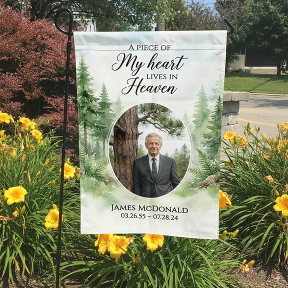 Personalized Photo Memorial Garden Flag Custom Picture Remembrance Gift Heart in Heaven Be