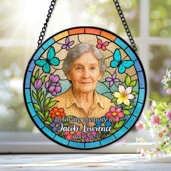 Personalized Photo Memorial Suncatcher Faux Stained Glass, In Memory of Mom Dad Window Hanging, Loss of Loved One, Sympathy Gifts for Family