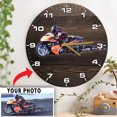 thumbnail image 1 of Personalized Photo Motorcycle Drag Racing Wooden Wall Clock, funny gift home décor for Drag Bike Racers, 1 of 4