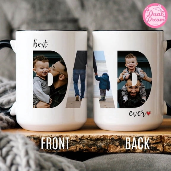 DTS TeeZworld Father's Day Personalized Dad Photo Collage Ceramic Mugs, 11 oz or 15 oz