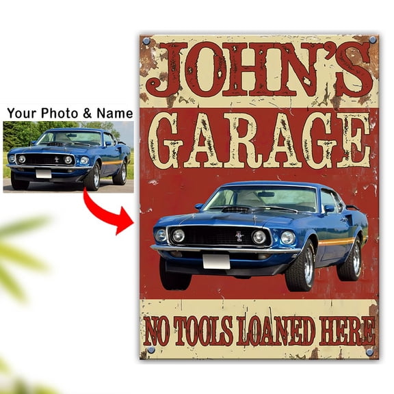 Personalized Photo & Name Classic Car Printed Metal Sign, Classic Car Home Garage Dcor Xmas gift for car guys (BK317)