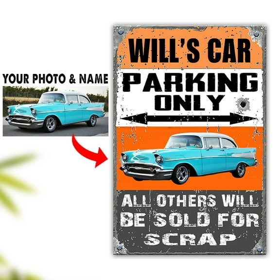 Personalized Photo & Name Classic Car Printed Metal Sign, Classic Car Home Garage Dcor Xmas gift for car guys (BK340)