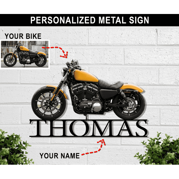 Personalized Photo & Name motorcycle Cut Metal Sign 14''x14'' ; motorcycle home garage decor Xmas gift for bikers (phona)
