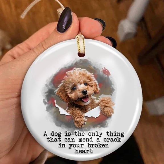 Personalized Photo Pet Loss Ceramic Ornament Flat 2D Printed, Custom Dog & Cat Memorial Keepsake, Pet Remembrance Gift, Pet Lover Decor, Mend a Crack in Your Heart
