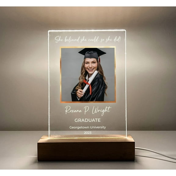 Personalized Photo Picture LED Wood Light Up Stand Graduation Cap Grad Graduating Class of 2023 High School College University Graduate Gift
