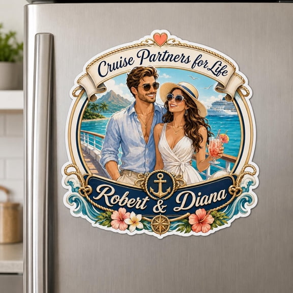 Personalized Photo Porthole Cruise Magnet Custom Photo Magnet Cruise Partners for Life Cruising Together