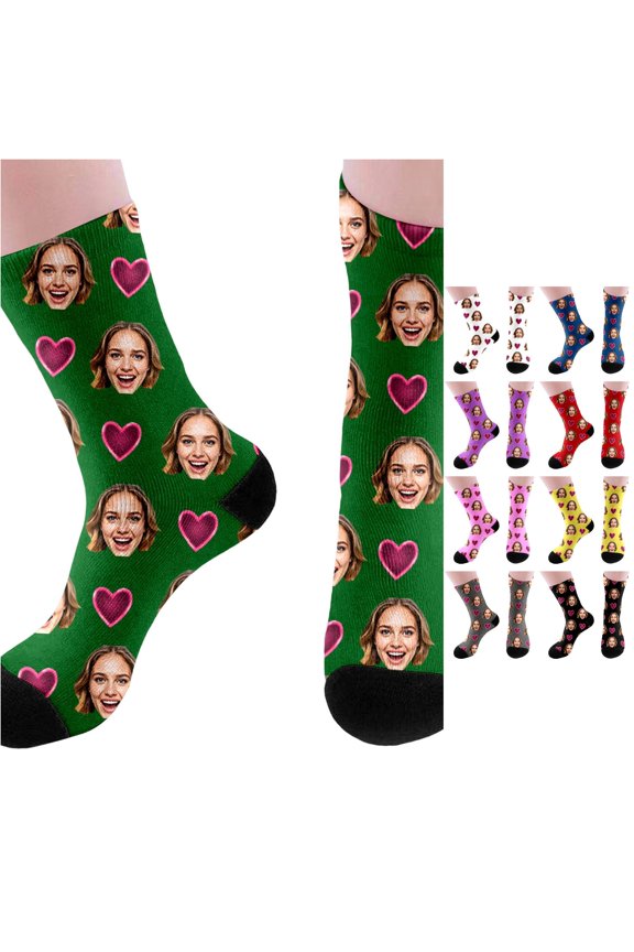 Personalized Photo Socks - Custom Face Print Casual Mid Calf Stockings for Christmas Birthday Gift