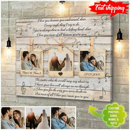 Personalized Photo, Song, Name & Date Couple In Love Jim Reeves I Love You Because Lyrics 11 x 17 Inch Poster