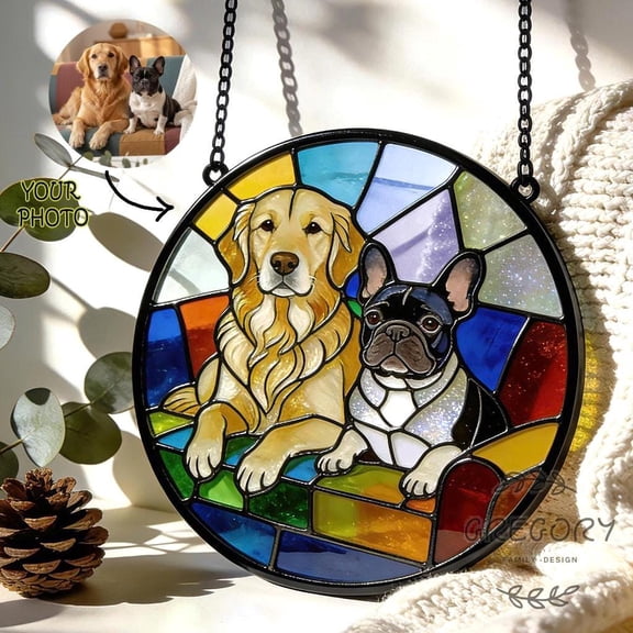 Personalized Photo Stained Glass Suncatcher - Custom Picture Art Panel, Light Catcher, Pet Portrait, Family Couple Keepsake, Memorial Gift, Window Home Decor Hanging