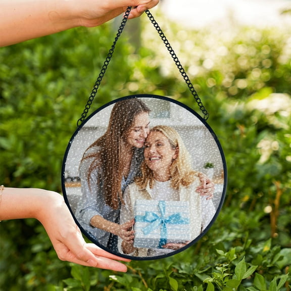 Personalized Photo Stained Glass Suncatcher, Custom Window Hanging Ornament, Unique Customized Gift