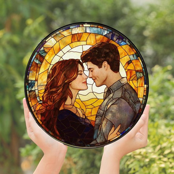 Personalized Photo Stained Glass Suncatcher Window Hanging Custom Couple Portrait Anniversary Wedding Valentine Gift