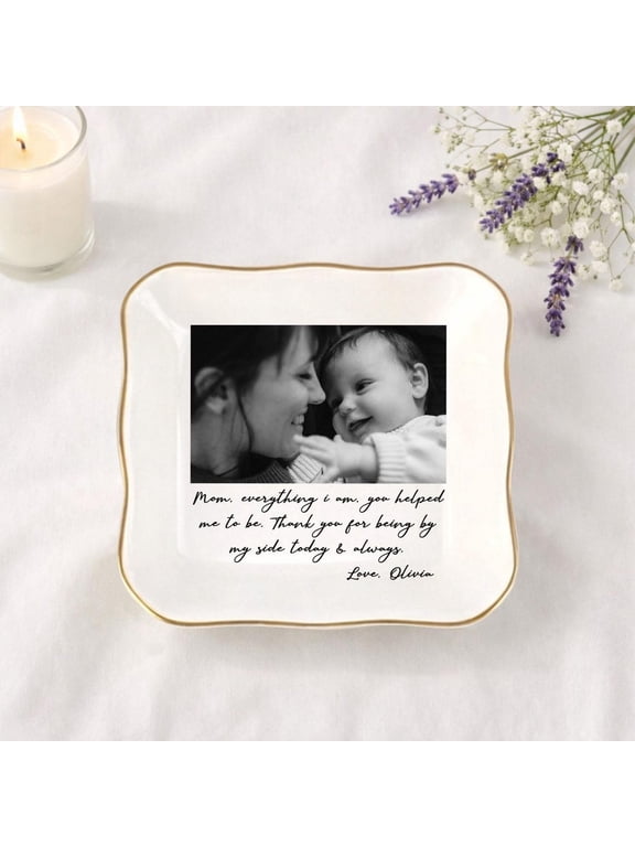 Personalized Photo Trinket Dish for Mom, Custom Jewelry Ring Dish, Mother’s Day Gift, Ceramic Keepsake Tray