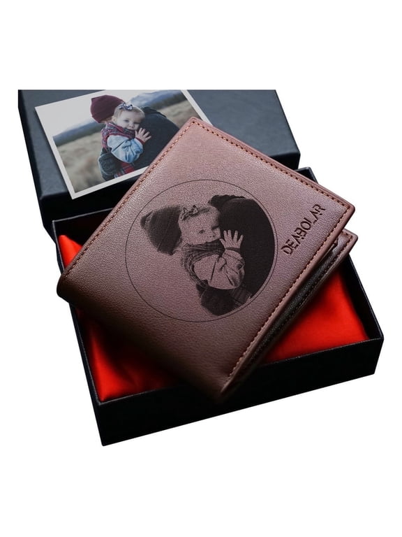 Personalized Photo Wallet, Double-Side Custom, Engrave Picture Wallet Leather Wallet Gifts for Men Birthday, Boyfriend, Anniversary Father's Day Gift