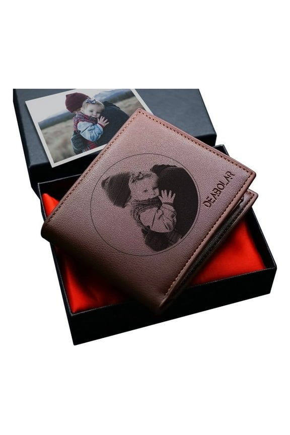 Personalized Photo Wallet, Double-Side Custom, Engrave Picture Wallet Leather Wallet Gifts for Men Birthday, Boyfriend, Anniversary Father's Day Gift