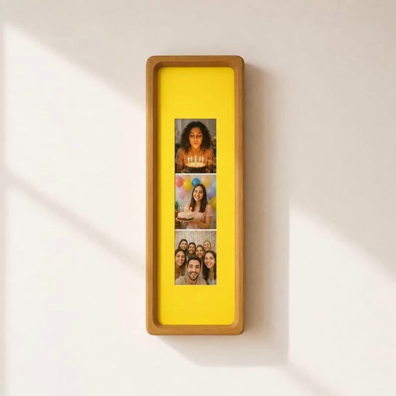 Personalized Photobooth Frame, Solid Walnut Wood Photo Strip Frame with Custom Text, Colored Mat, Keepsake Gift