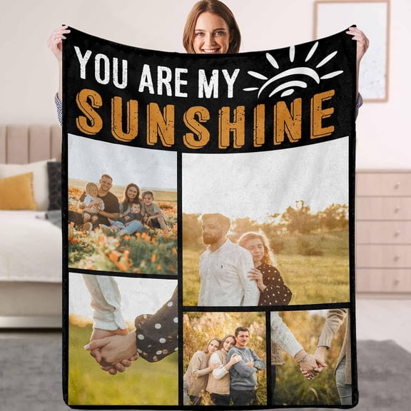 Personalized Photos Collage Blanket for Family Member Custom Picture Blankets with You are My Sunshine Customized Throw Blankets for Birthday Christmas