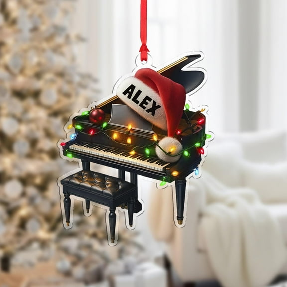 Personalized Piano Acrylic Christmas Ornament with Lights Custom Name, Music Lover Decor, Pianist Holiday Tree Keepsake Gift