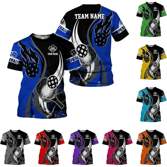 Personalized Pickleball 3D T-Shirt Men Women Gifts Pickleball Jersey Shirt Short Sleeve Tee Sport Fit Clothing Outfits (Blue, S)