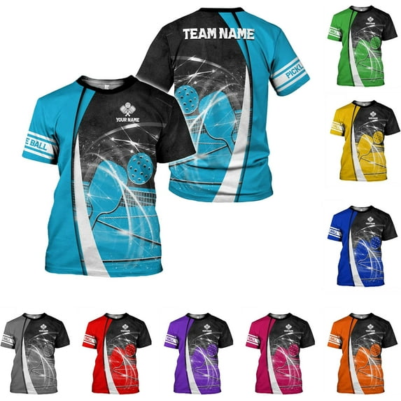 Personalized Pickleball 3D T-Shirt Men Women Gifts Pickleball Jersey Shirt Short Sleeve Tee Sport Fit Clothing Outfits (Cyan, S)