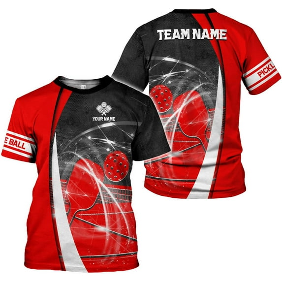 Personalized Pickleball 3D T-Shirt Men Women Gifts Pickleball Jersey Shirt Short Sleeve Tee Sport Fit Clothing Outfits (Red, 3XL)