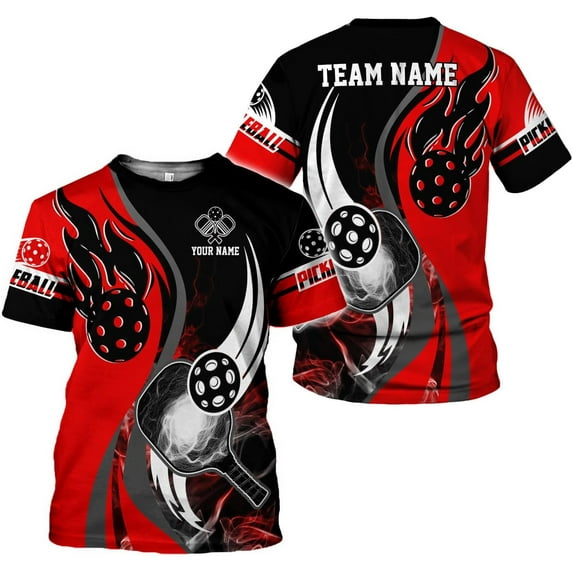 Personalized Pickleball 3D T-Shirt Men Women Gifts Pickleball Jersey Shirt Short Sleeve Tee Sport Fit Clothing Outfits (Red, 3XL)