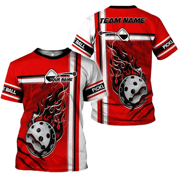 Personalized Pickleball 3D T-Shirt Men Women Gifts Pickleball Jersey Shirt Short Sleeve Tee Sport Fit Clothing Outfits (Red, L)