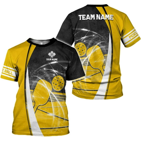Personalized Pickleball 3D T-Shirt Men Women Gifts Pickleball Jersey Shirt Short Sleeve Tee Sport Fit Clothing Outfits (Yellow, XL)