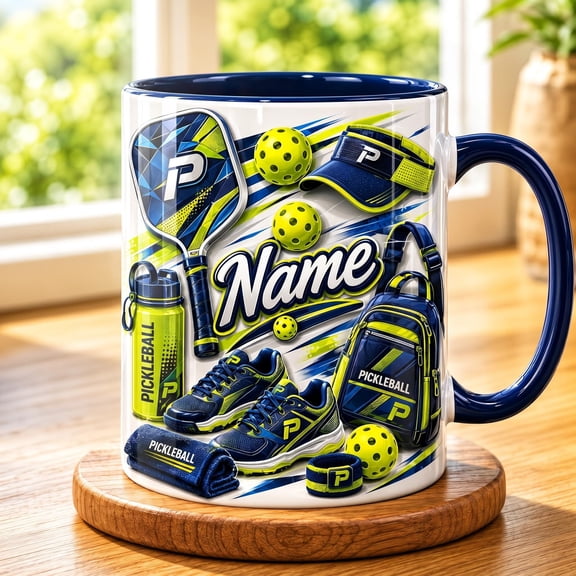 Personalized Pickleball Mug, Faux 3D Effect Athletic Team Cup Decor