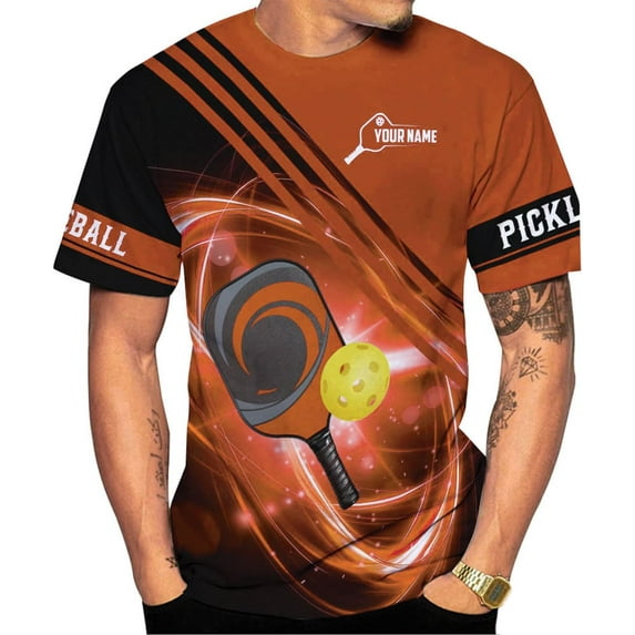 Personalized Pickleball Shirt 3D Pickleball Shirts for Men Women Gift for Pickleball Players Paddleball Lover Tshirt (Orange, 2XL)