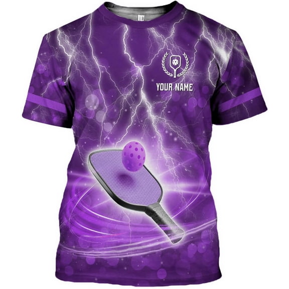 Personalized Pickleball Shirt 3D Pickleball Shirts for Men Women Gift for Pickleball Players Paddleball Lover Tshirt (Purple, 2XL)