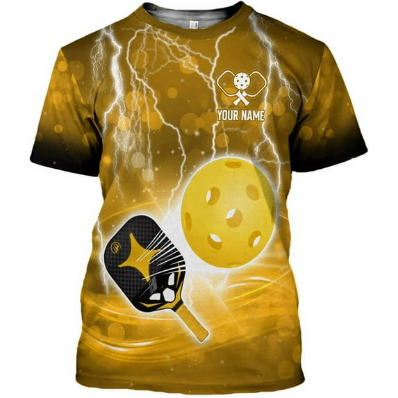 Personalized Pickleball Shirt 3D Pickleball Shirts for Men Women Gift for Pickleball Players Paddleball Lover Tshirt (Yellow, L)
