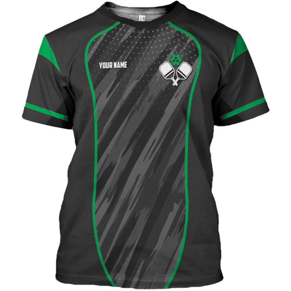 Personalized Pickleball T-Shirt 3D Men Women Gifts Sleeve Apparel Black Flag Jersey Tee Sport Fit Clothing Outfits (Green, M)