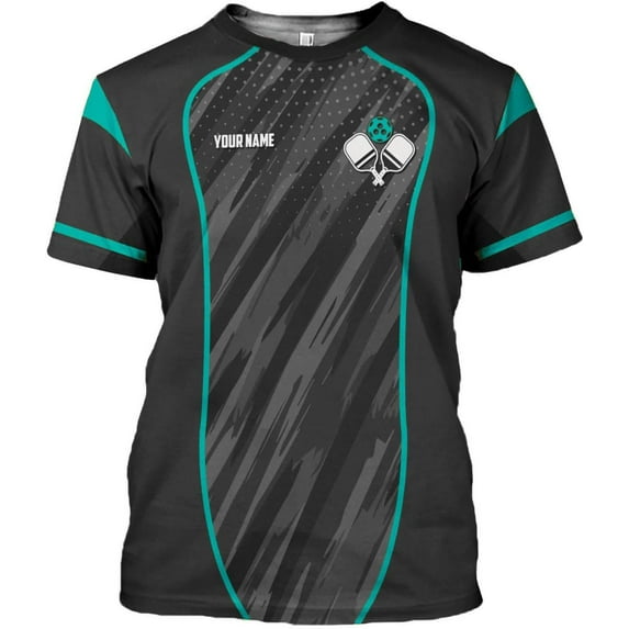 Personalized Pickleball T-Shirt 3D Men Women Gifts Sleeve Apparel Black Flag Jersey Tee Sport Fit Clothing Outfits (Teal, L)