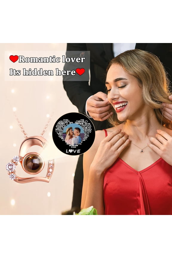 Personalized Picture Necklace Projection Necklace With Photo Inside - Custom Photo Pendant Necklace - 18K Real Gold Plating-Mothers Day Gifts For Mom Wife Valentines Love Memorial Gifts For [o941]